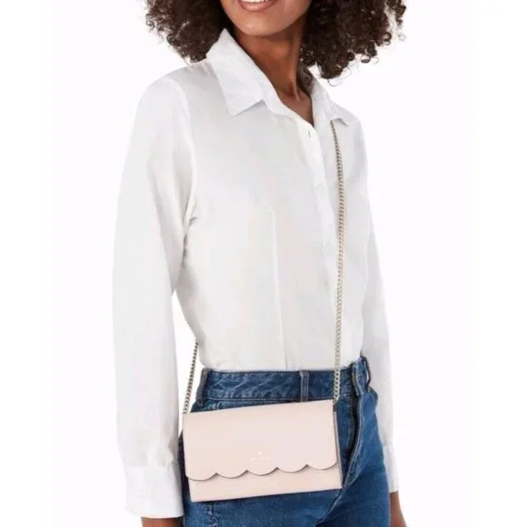 Kate Spade Gemma Scallop Wallet On Chain Rose Smoke Pink Crossbody NWT - Picture 3 of 16